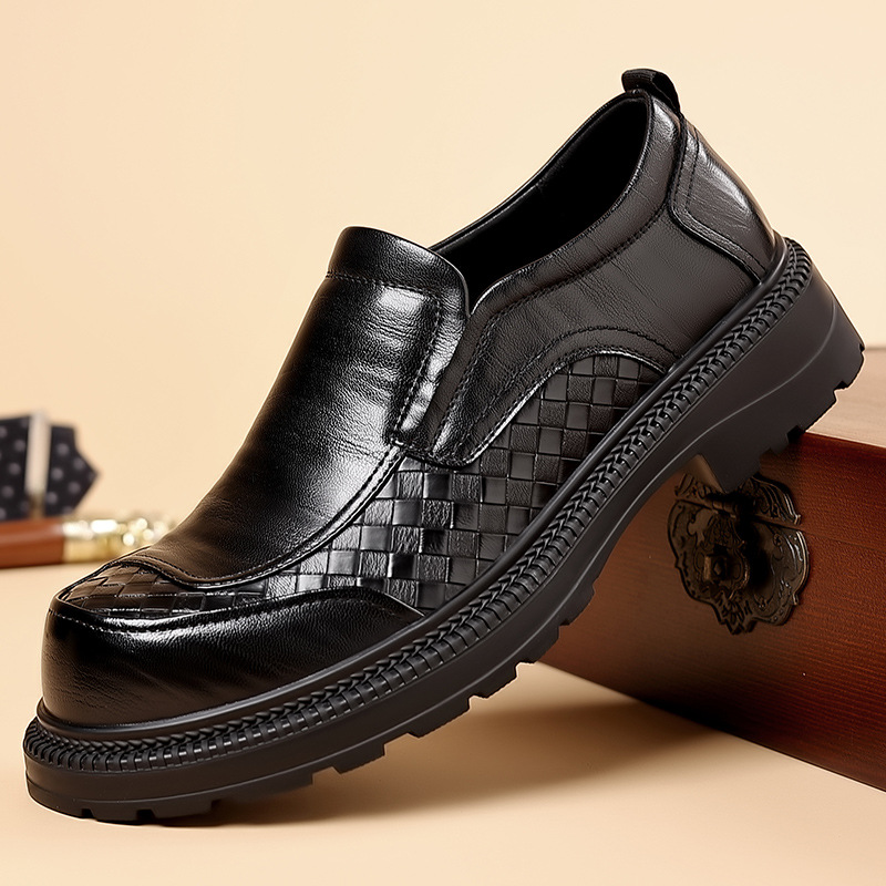 Suitable For All Seasons Large Thick Sole Loafers Spring New Fashion Derby Business Leather Trendy Men's Shoes Height Increasing_voghion.com