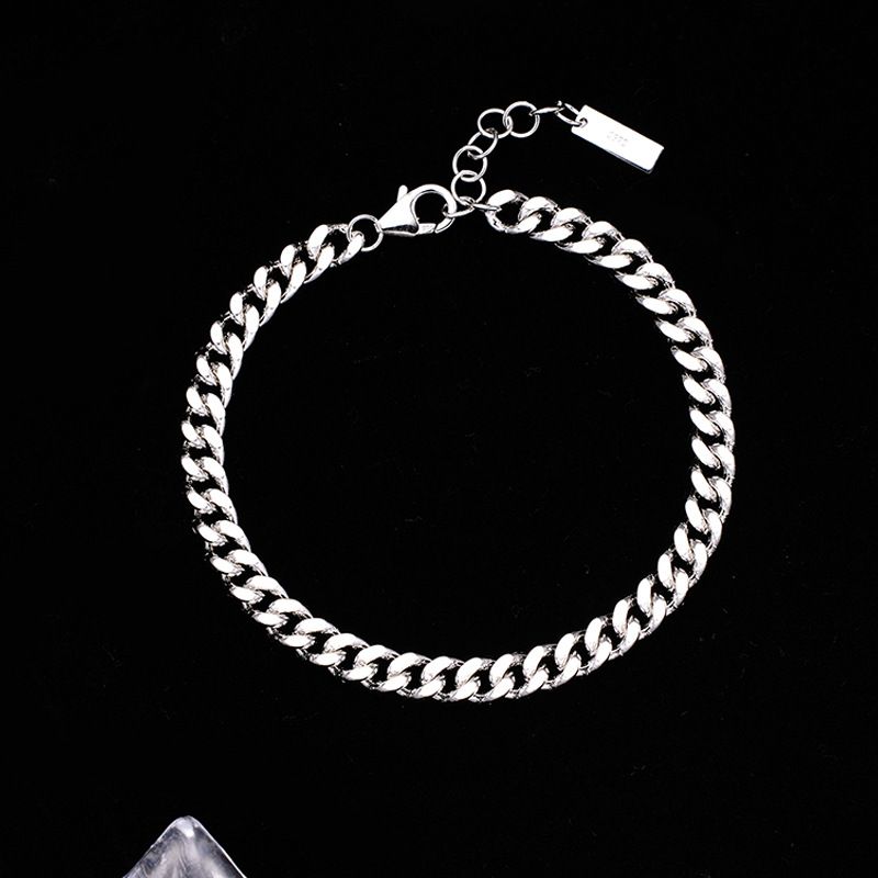 Hengyi Zhan Pure Silver S Men's Cuban Chain Bracelet High-end Feel 2023 New Korean Style Trendy Minimalist Jewelry_voghion.com