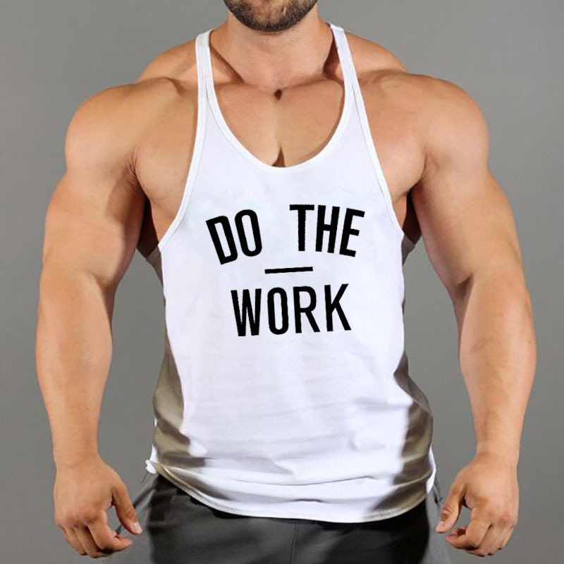 Individualized Men's Solid Color Bodybuilding Fitness Exercise Deep Squat Straddle Hanging Strap Racerback Tank Top_voghion.com