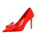 18249-H33 Korean Fashion Banquet Thin Heels, Shallow Mouth, Pointed Water Diamond Bow, High Heel Single Shoes For Women_voghion.com