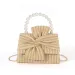 Borsa a mano in paglia intrecciata da donna, versatile, fatta a mano, con fiocco, modello primavera estate e design di perle_voghion.com