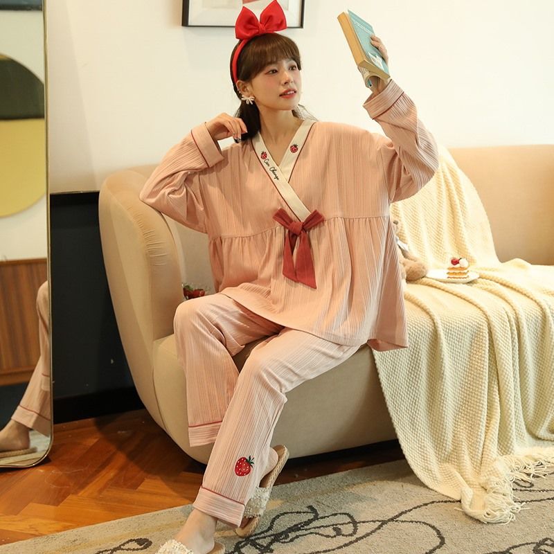 2022 Autumn/Winter New Doll Neck Pajamas Women's Cotton Home Clothes Princess Style Long Sleeve Spring/Autumn Set_voghion.com
