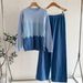 Completo casual da donna con maglione lavorato a maglia color-block e pantaloni larghi a vita alta - Pullover a maniche lunghe in misto modal con pantaloni fluidi_voghion.com