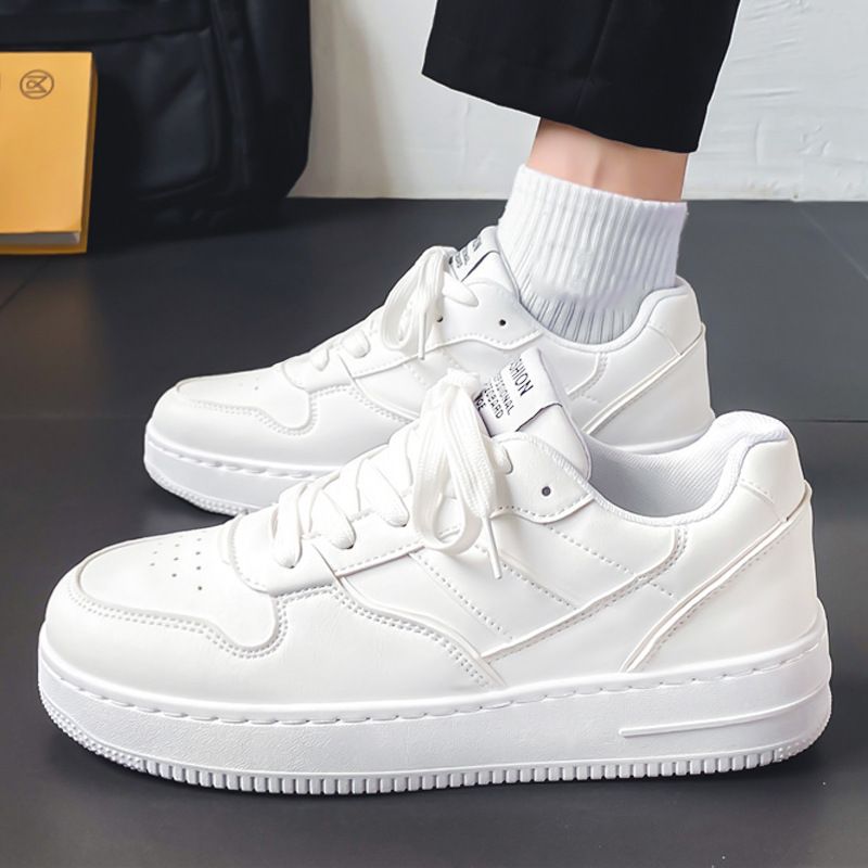 Weiße Freizeit-Sneaker für Herren – Atmungsaktive Low-Top-Schuhe mit runder Zehenpartie zum Gehen und Laufen | Leicht und bequem mit Gummisohle_voghion.com