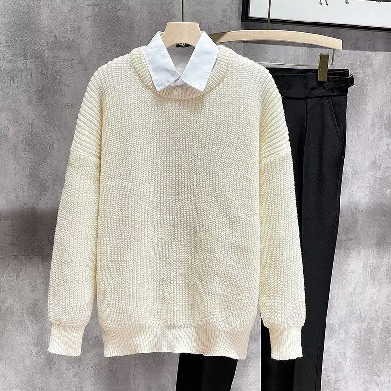 Einfarbiger Rundhalspullover Herren Herbst und Winter vielseitiger Strickpullover Lazy Pullover Pullover modisch_voghion.com