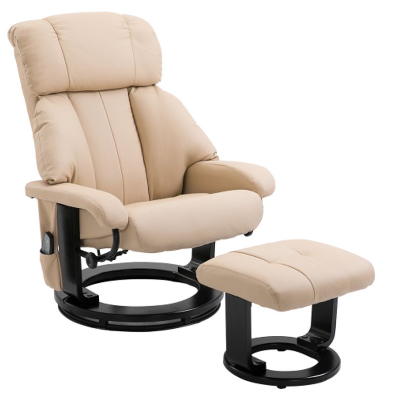 HOMCOM Relaxliege Mit Liegefunktion, Massagesessel, Fernsehsessel, Liegesessel, Ergonomischer Stuhl Mit Hocker, Beige, 76 x 80 x 102 cm_voghion.com