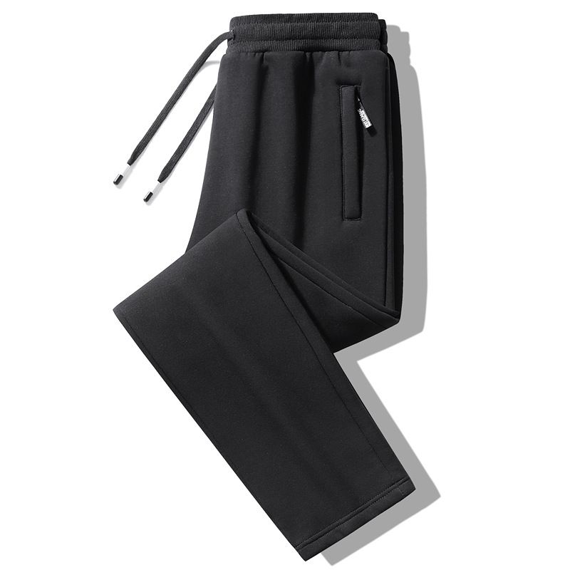 Herrenhose mit Fleecefutter, Winter, verdickte Sporthose für Herren, Freizeithose mit Reißverschlusstasche, lange Hose, Jogginghose mit Bündchen_voghion.com