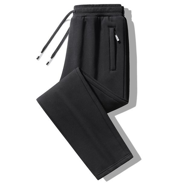 Herrenhose mit Fleecefutter, Winter, verdickte Sporthose für Herren, Freizeithose mit Reißverschlusstasche, lange Hose, Jogginghose mit Bündchen_voghion.com