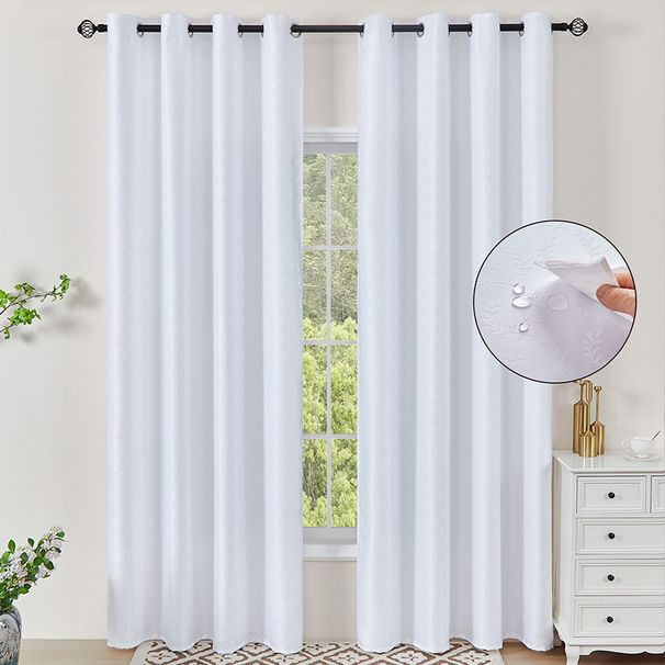 Weiße Jacquard-Vorhänge mit Olivenzweigen – Halbtransparente, wasserdichte Polyester-Vorhänge für Wohnzimmer und Schlafzimmer – Modernes Boho-Design (130 x 214 cm/130 x 241 cm)_voghion.com