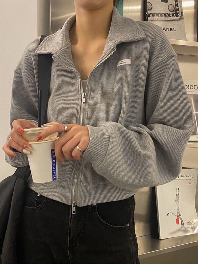 Zoki Haruku Zipper Women Sexy Cropped Jackets Chic Long Sleeve Letter Sweatshirt Spring Female All-Match Korean Y2K Tops_voghion.com