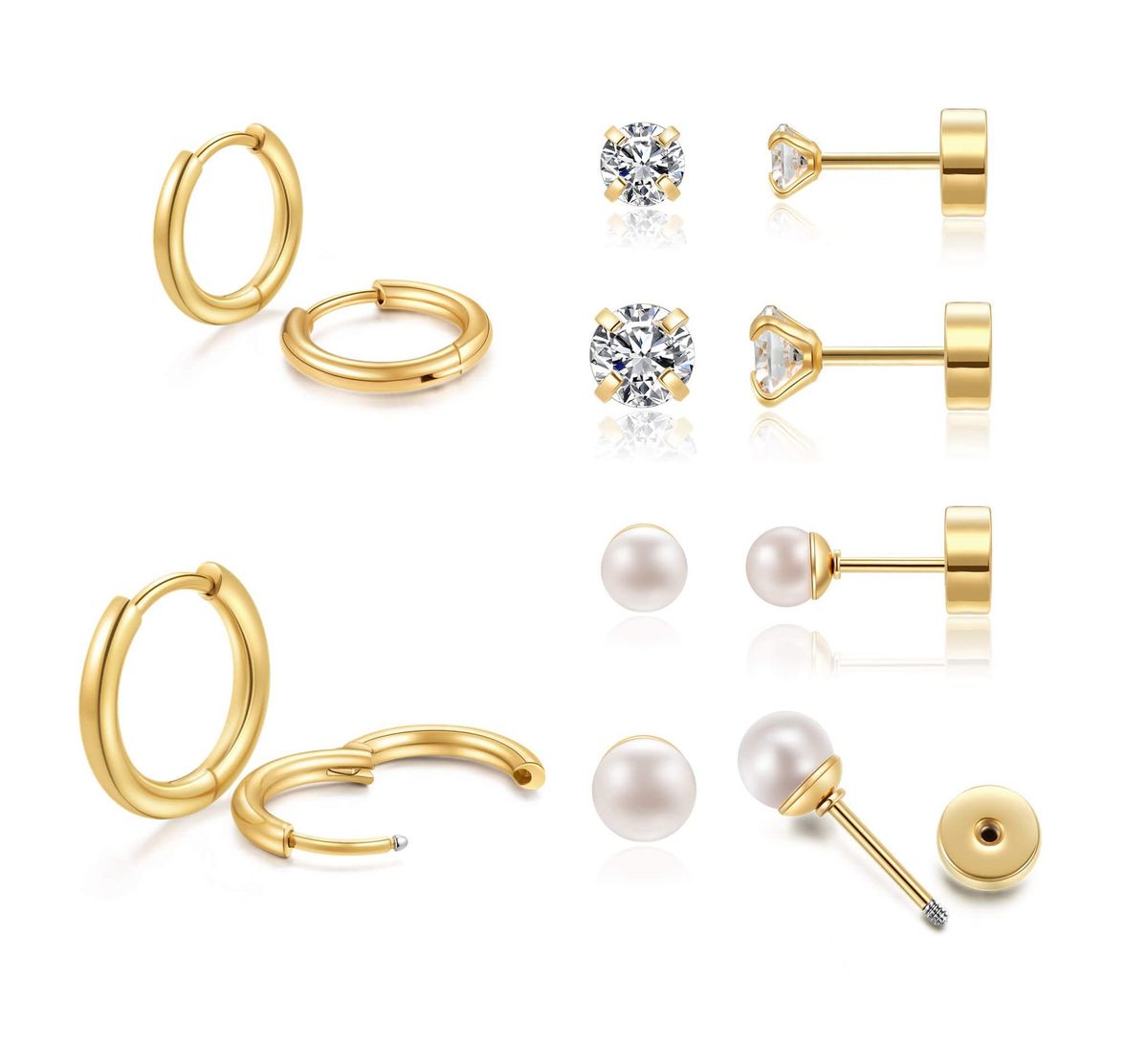 Set di gioielli da donna alla moda, in vero oro, in ottone galvanizzato, alla moda, semplice, versatile, con perle e orecchini a bottone._voghion.com