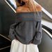 Off-Shoulder Knit Sweater – Women's Oversized Ribbed Pullover (S-XL, Grey, Work-to-Winter Essential)_voghion.com