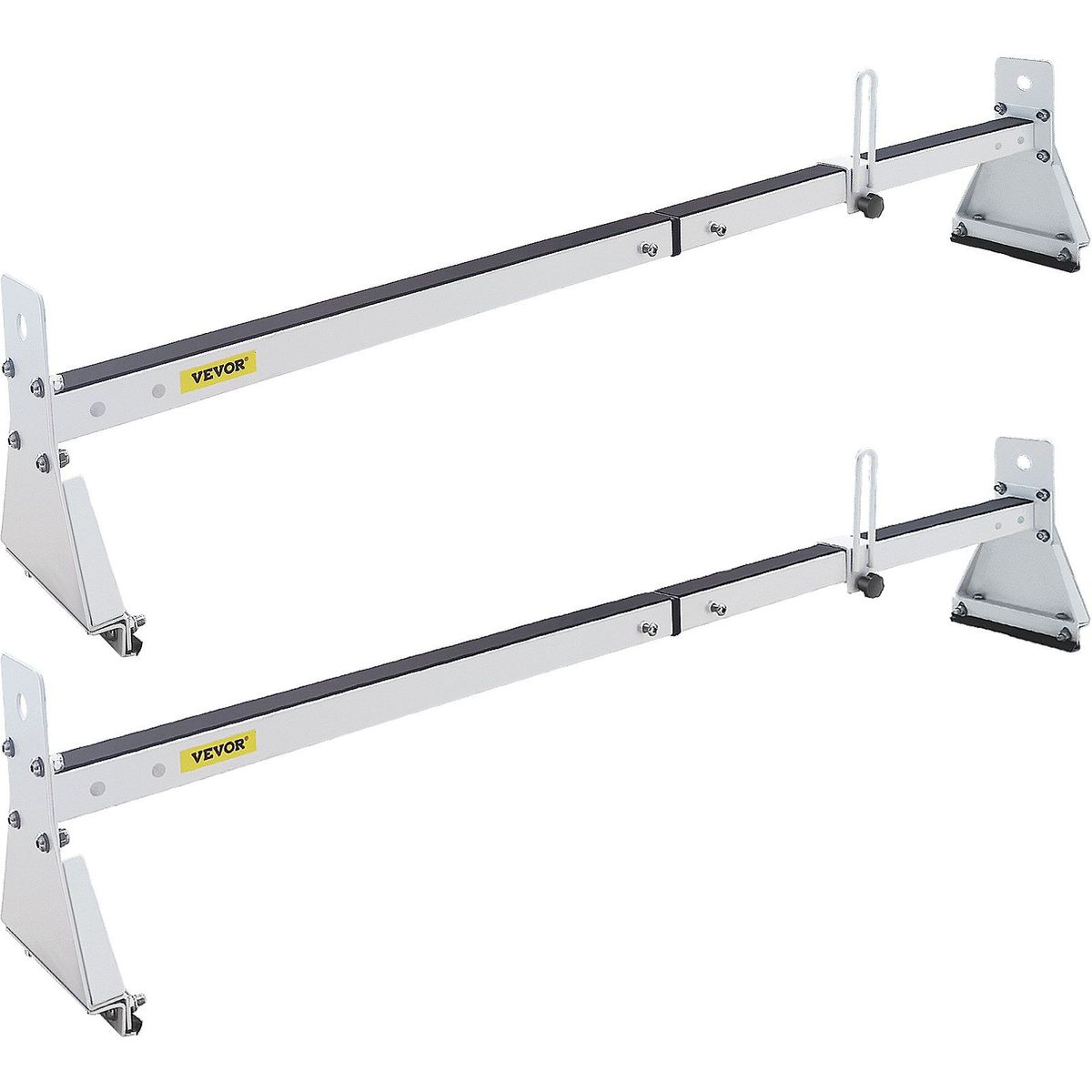 VEVOR Van Roof Ladder Rack, 2 Bars, 331 LBS Capacity, 52"-63.8" Adjustable Steel Roof Rack Cross Bar With Ladder Stoppers, Fit With Rain Gutters, For Kayak Canoe Lumber Pipe Cargo,, White_voghion.com