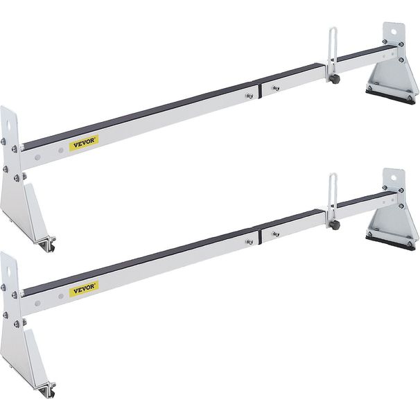 VEVOR Van Roof Ladder Rack, 2 Bars, 331 LBS Capacity, 52"-63.8" Adjustable Steel Roof Rack Cross Bar With Ladder Stoppers, Fit With Rain Gutters, For Kayak Canoe Lumber Pipe Cargo,, White_voghion.com