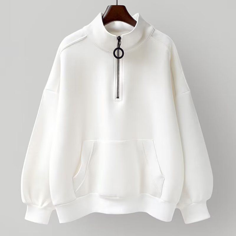 Halbhoher Stehkragen-Sweatshirt mit vielseitigem, lockerem Reißverschluss und einfarbiger Kleidung aus Fleece für Herren mit langen Ärmeln, 2024, Neuware_voghion.com