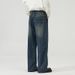 Men's Clothing Straight Half Elastic Waist Jeans Washed Vintage Wide Leg Long Pants_voghion.com