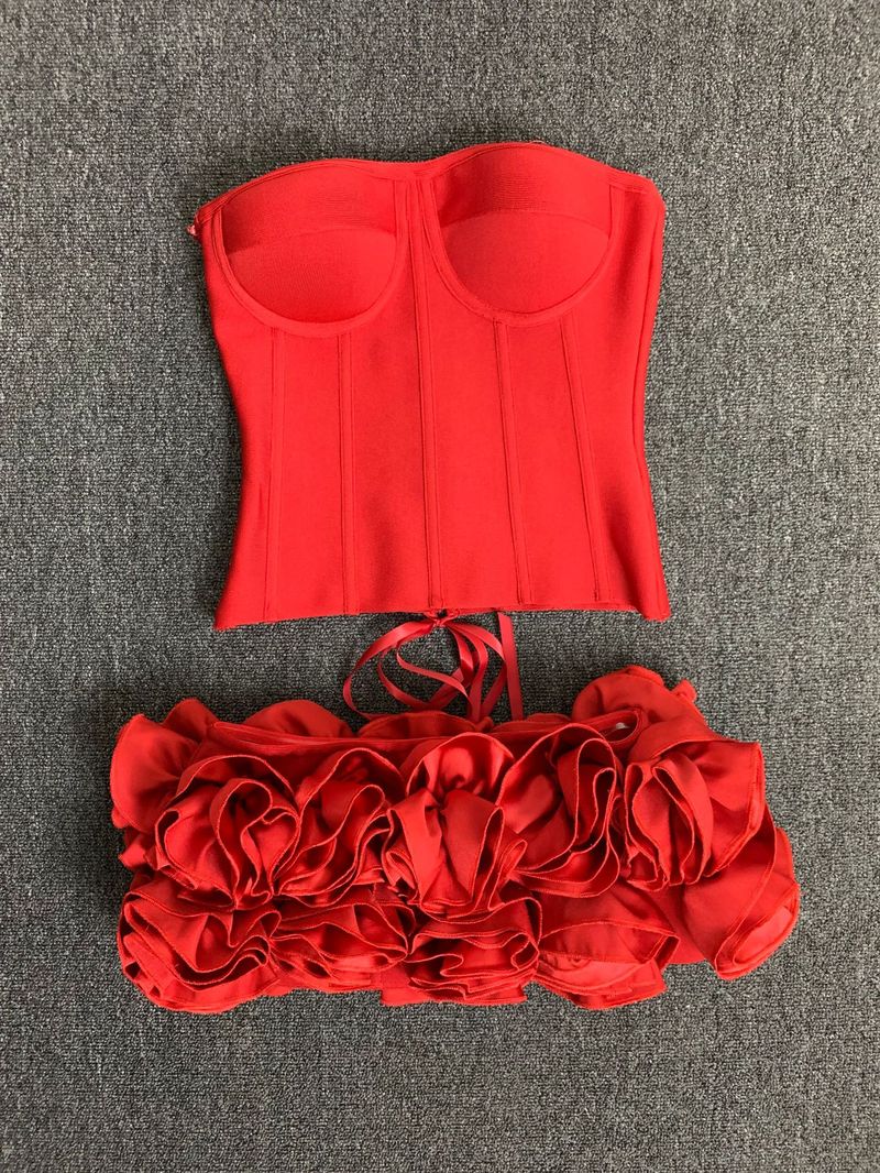 Damenbekleidung Tube Top Kurzer Rock Zweiteiliges Set Modisches Partykleid_voghion.com