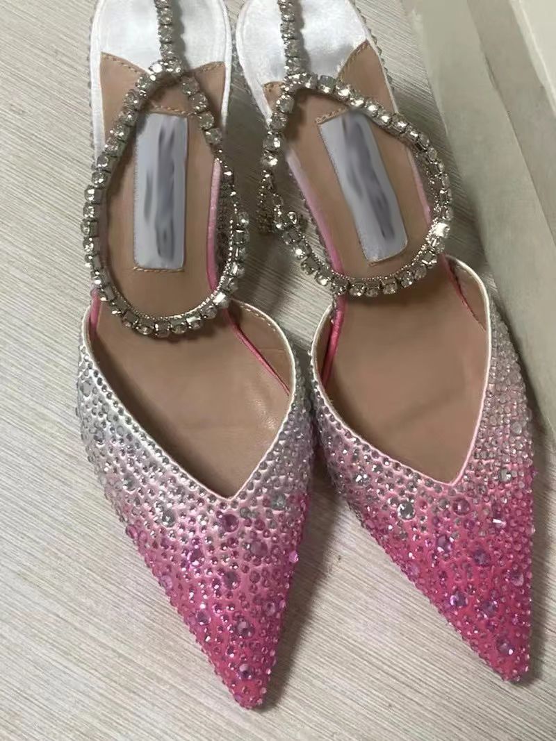 GX0901 quality women rhinestone styles gradient design fashion sexy pointed toe shoes high heels_voghion.com