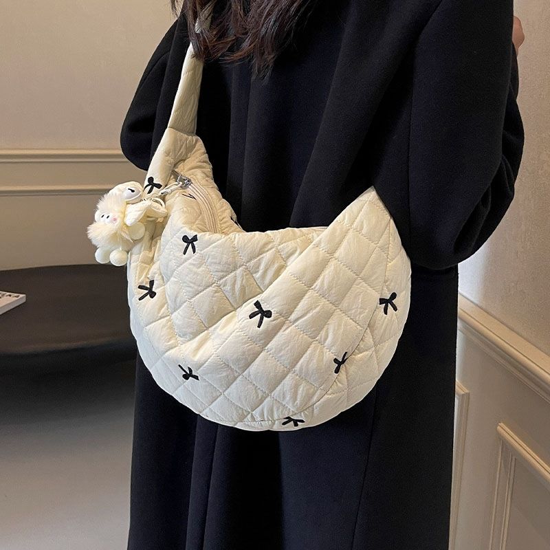 2025 Spring/Summer Large Capacity Multifunctional Ladies Crossbody Bag With Bow Pleated Tote Handbag Commuter Dumpling Bag Fashionable Versatile_voghion.com