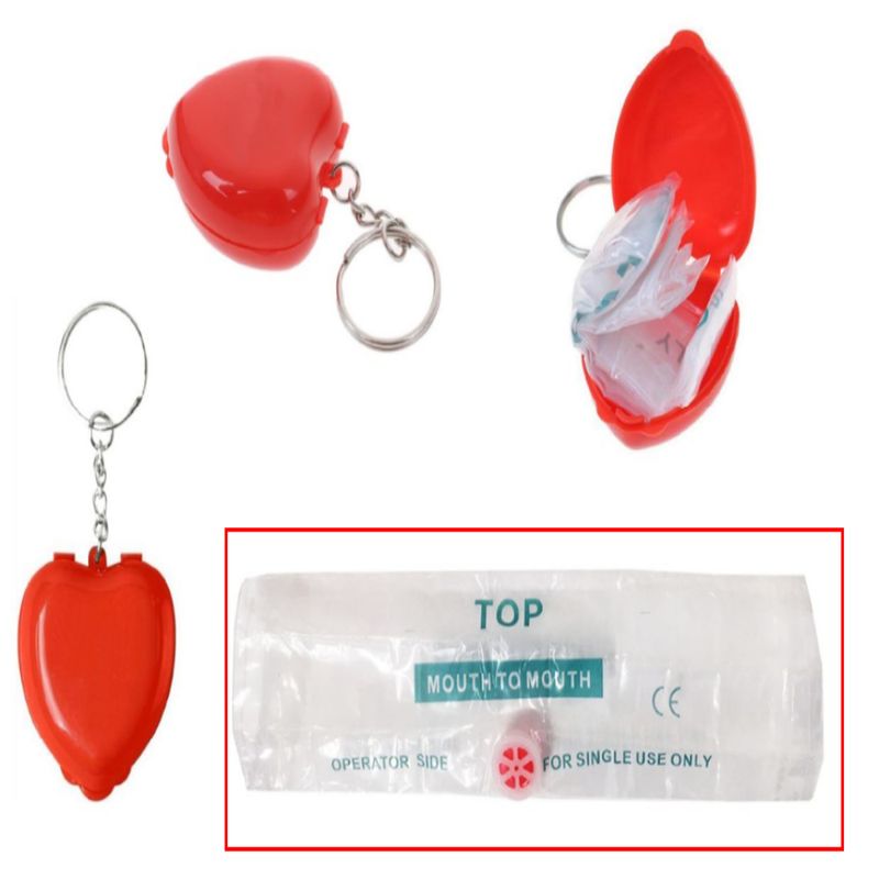 Hartvormige plastic doos uitlaat CPR EHBO masker, sleutelhanger ademhalingsmasker CPR gezichtsscherm_voghion.com