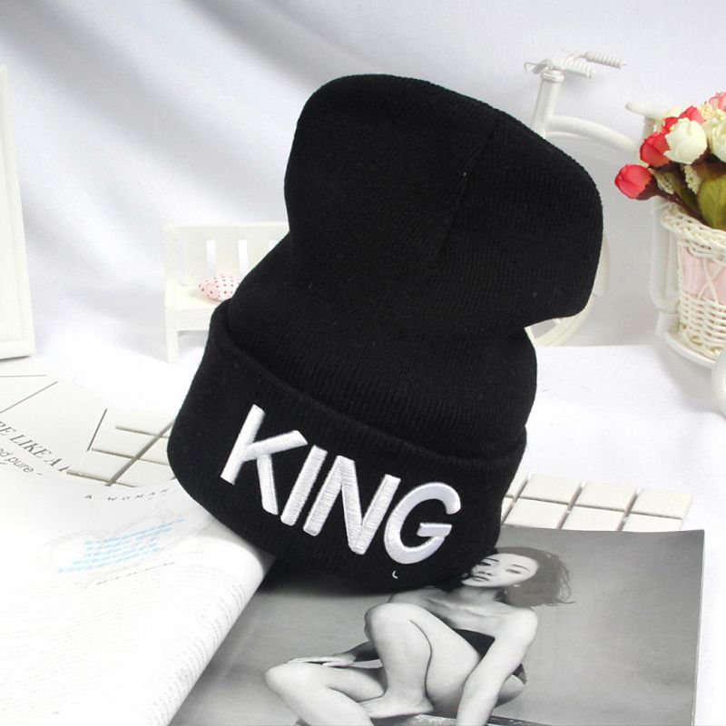 Nuovo cappello lavorato a maglia re regina ricamo tridimensionale moda uomo e donna Pullover cappello di lana calda_voghion.com