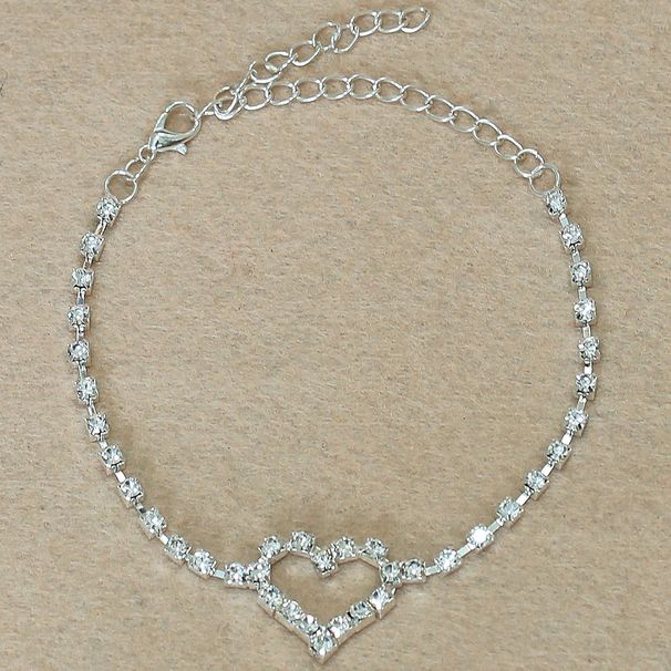 Cavigliera a forma di cuore per feste in spiaggia, stile semplice e alla moda, con strass lucidi, per piedi nudi_voghion.com