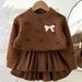 Gonna a fiocco per bambine, versione coreana, elegante, in maglia, coordinata, due pezzi, per bambini_voghion.com