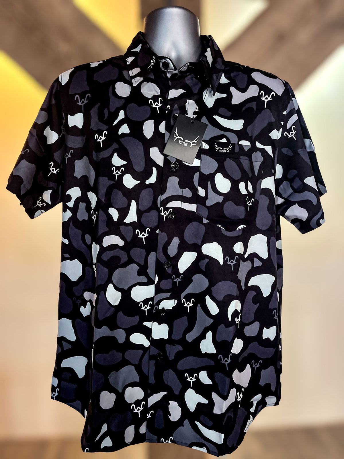 Old School Black Camo WT Button Up Shirt_voghion.com