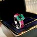 Imitation emerald red corundum contrasting color ring niche design, plated with S silver, grand and luxurious_voghion.com