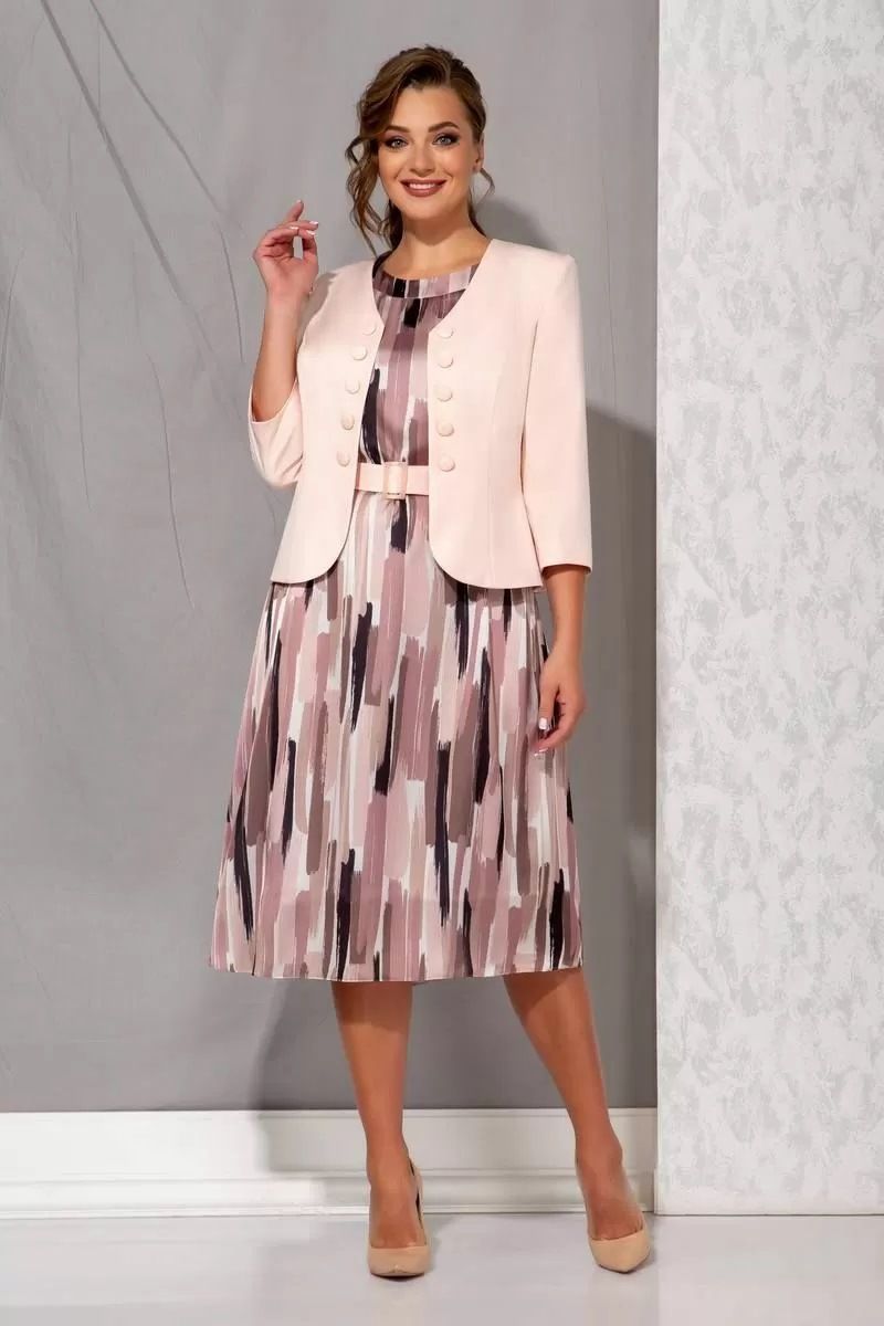 plus size women's two-piece elegant printed dress three-quarter sleeve blazer button design_voghion.com