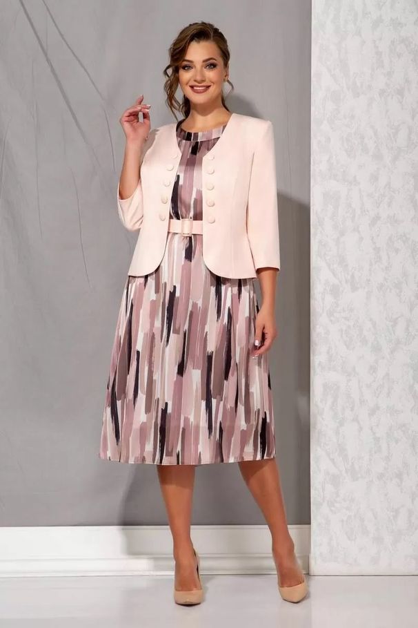 plus size women's two-piece elegant printed dress three-quarter sleeve blazer button design_voghion.com
