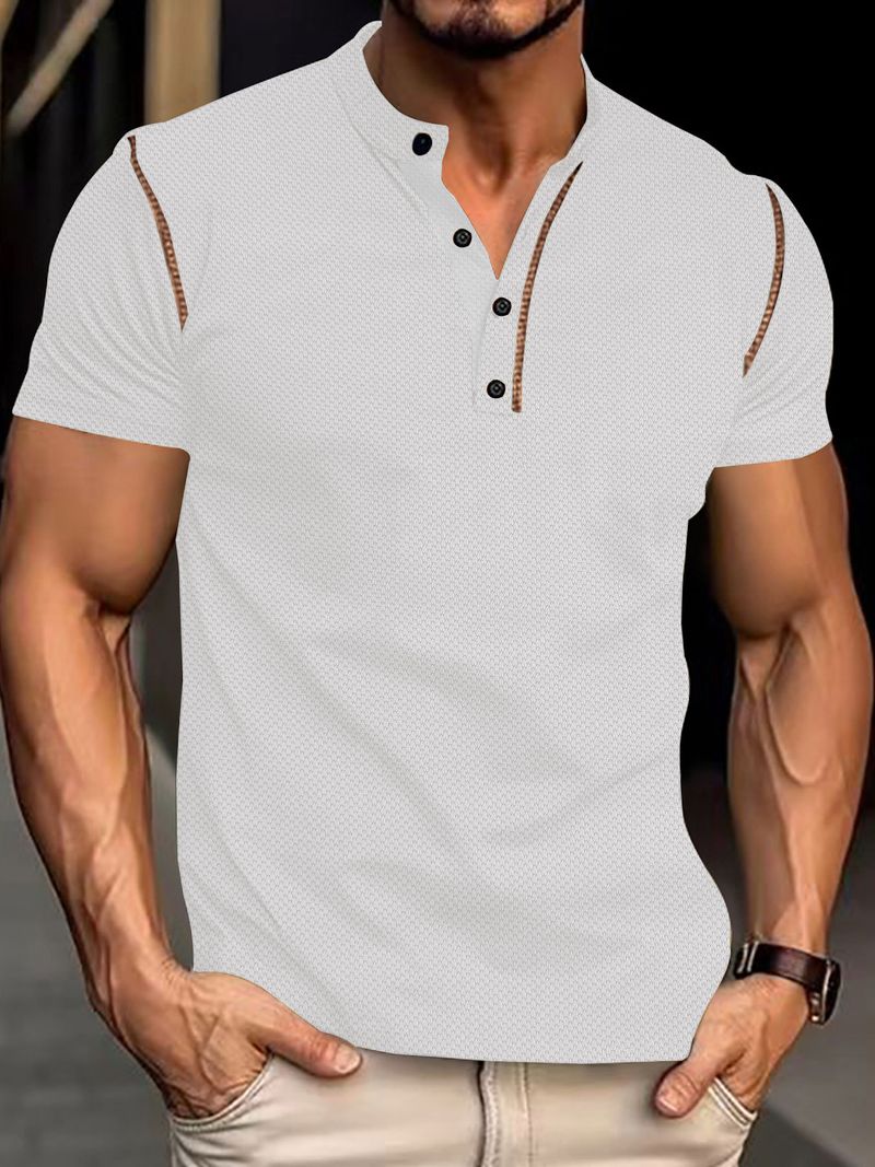 Unschlagbare Qualität Herren Sommer Color Blocked Casual Loose Button Placket Pineiphone Grid Kurzarm Poloshirt_voghion.com