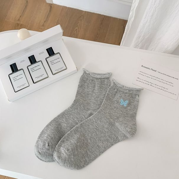 Women's Spring And Fall Bow White Seamless Mid-calf Small Leather Shoes Rolled Cotton Socks Summer Thin Models_voghion.com