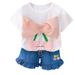 Vêtements pour enfants, nœud d'amour pour fille, ensemble à manches courtes, bébé d'été d'un an, vêtements pour enfants_voghion.com