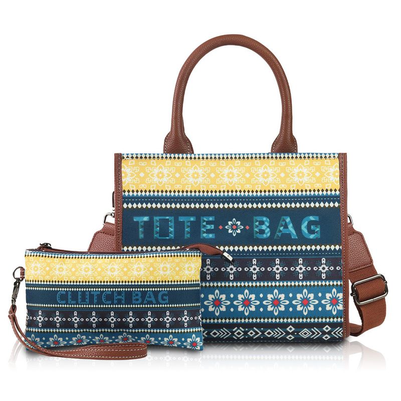Mutter-Kind-Tasche mit ethnischem Literaturstil und Aufdruck, große Kapazität, Tragetasche, Aufbewahrung, Reise-Umhängetasche_voghion.com
