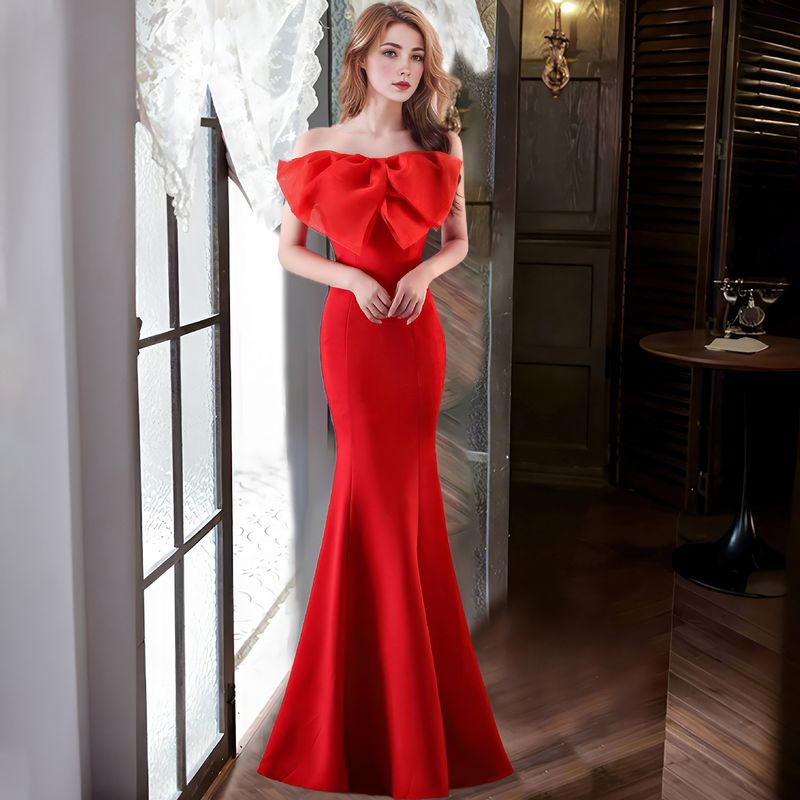 Robe de soirée pour femme, haut de gamme, style Hepburn, simple, pour banquet, célébrité, niche, haut tube, robe longue et ajustée en queue de poisson_voghion.com
