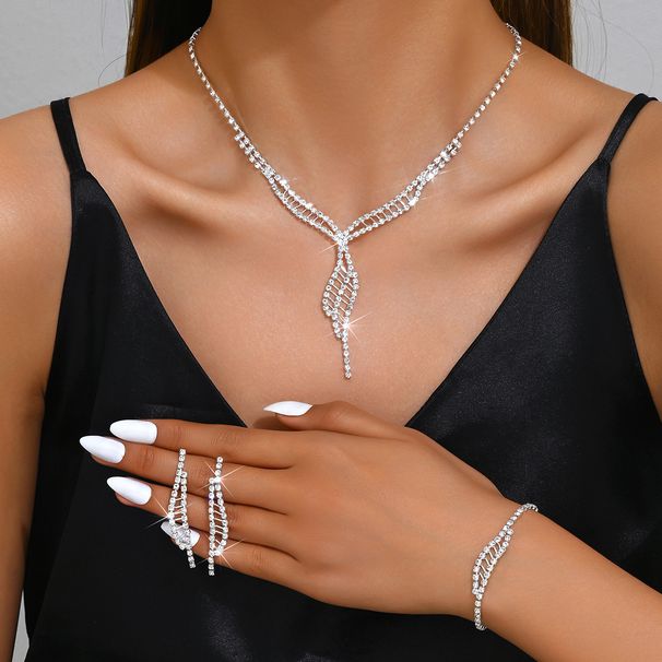 Luxury bridal necklace set Fashion and versatile full diamond necklace earrings bracelet, women's jewelry set_voghion.com
