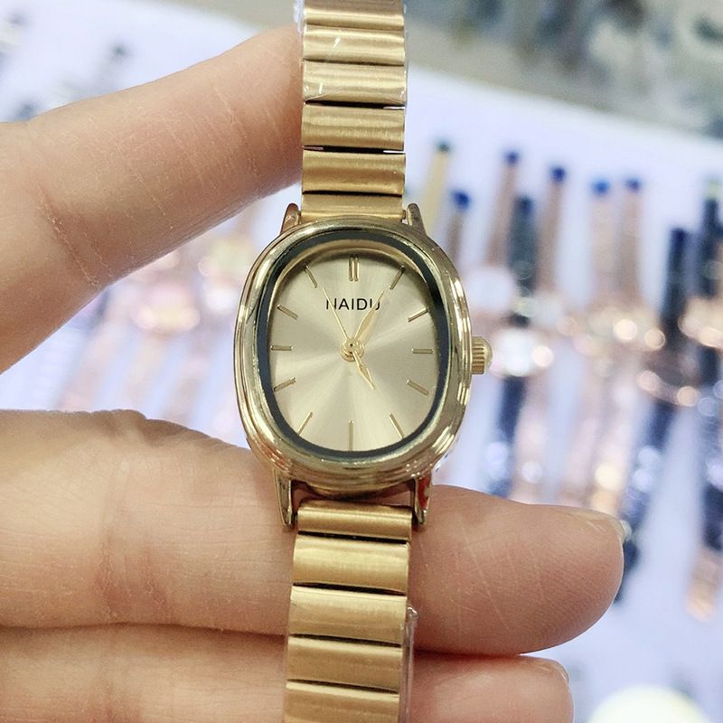 Oval nail sheet steel band ladies watch casual simple net red watch live gold women's watch_voghion.com