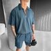 Men's Clothing Summer Men's Clothing New Zipper Polo Casual Short Sleeve Drawstring Shorts Men's Suit_voghion.com