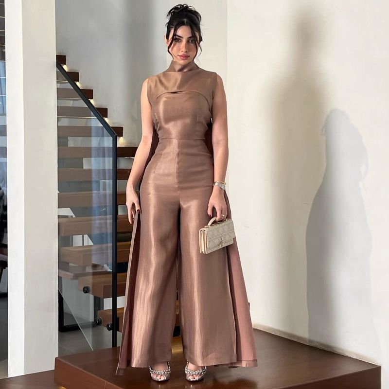 Damenmode, heißer Verkauf, elegant, einfarbig, Knopf-Overall, Robe, zweiteiliges Set_voghion.com