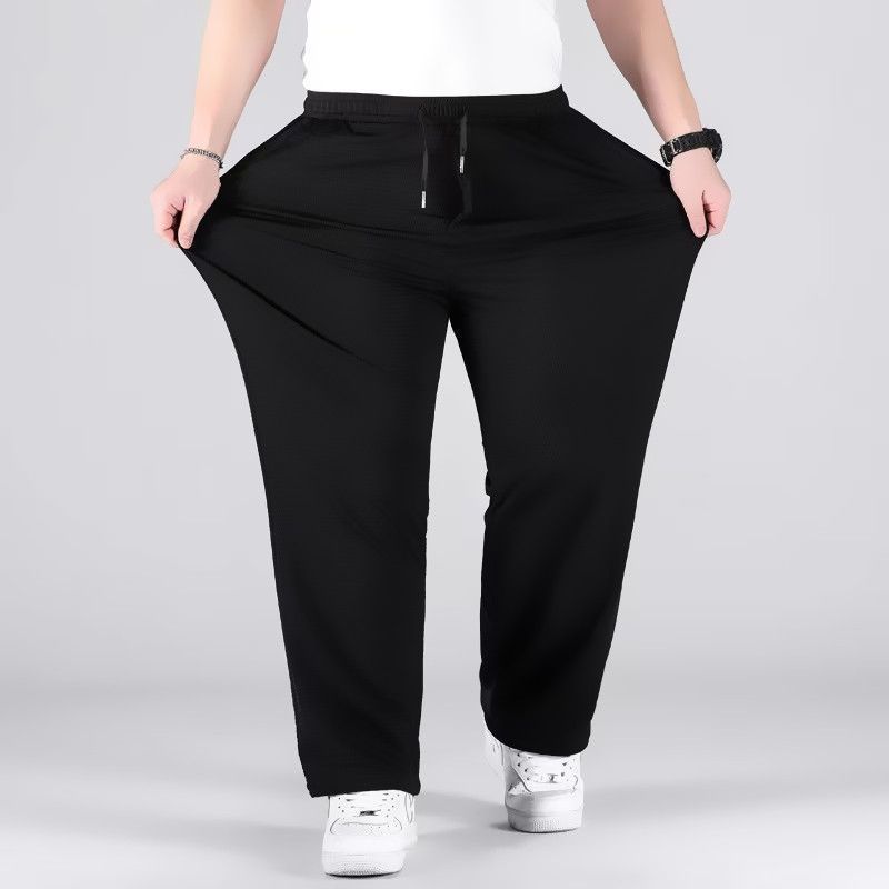 Pantalon de jogging d'été grande taille pour homme – Pantalon de survêtement léger et ultra-extensible avec cordon de serrage réglable (L-10XL, noir)_voghion.com