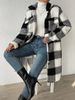 Cross-border  European and American autumn and winter open buckle lapel plush plaid coat loose temperament commuter long coat for women_voghion.com