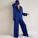 Women's satin T-button nightgown pajama pants Solid color home set loose pajamas_voghion.com