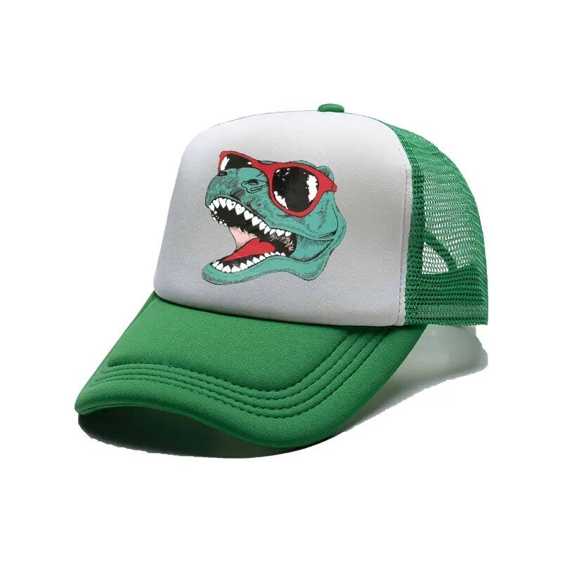 Dinosaur Men Funny Trucker Jurassic Black Mesh Cool Cap for Kid Adult baseball cap_voghion.com