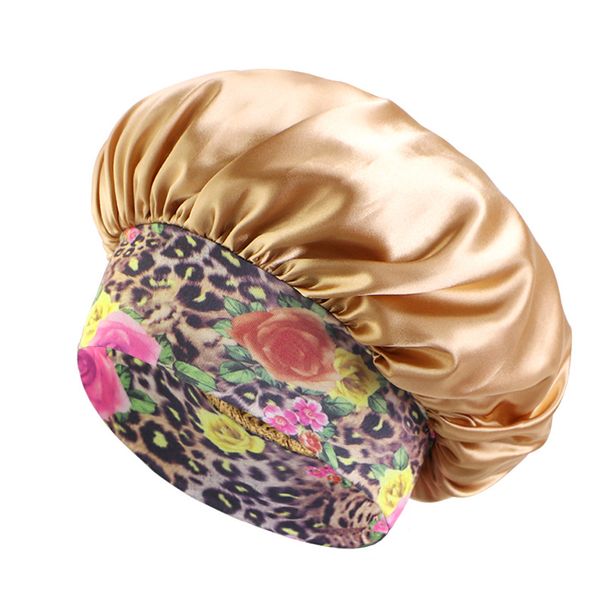 Ethnic style printed elastic wide brimmed satin sleeping cap beauty perm cap_voghion.com