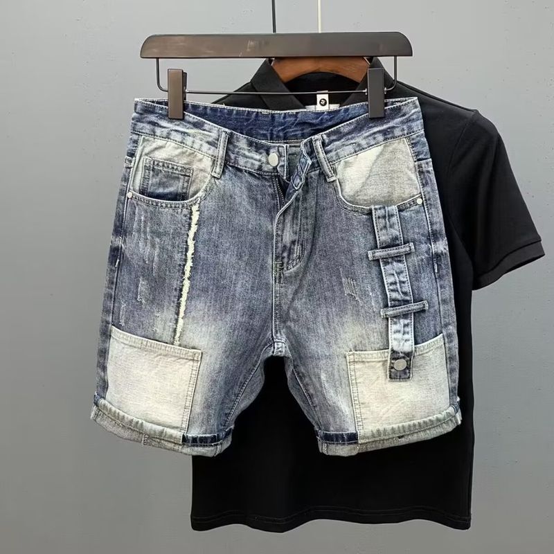 Man's clothing Summer style denim shorts Men's fashion casual mid-length loose ripped quarter pants_voghion.com