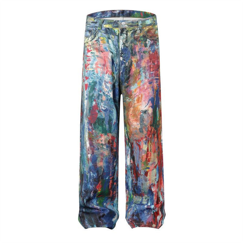Îmbrăcăminte pentru bărbați Pantaloni drepți pictați cu imprimeuri colorate Design Personalitate de nișă Pantaloni largi cu picioare largi_voghion.com
