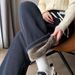 Pantaloni termici da donna foderati in pile - Pantaloni in velluto a coste a vita alta con gamba larga e fodera in sherpa per inverno e autunno_voghion.com