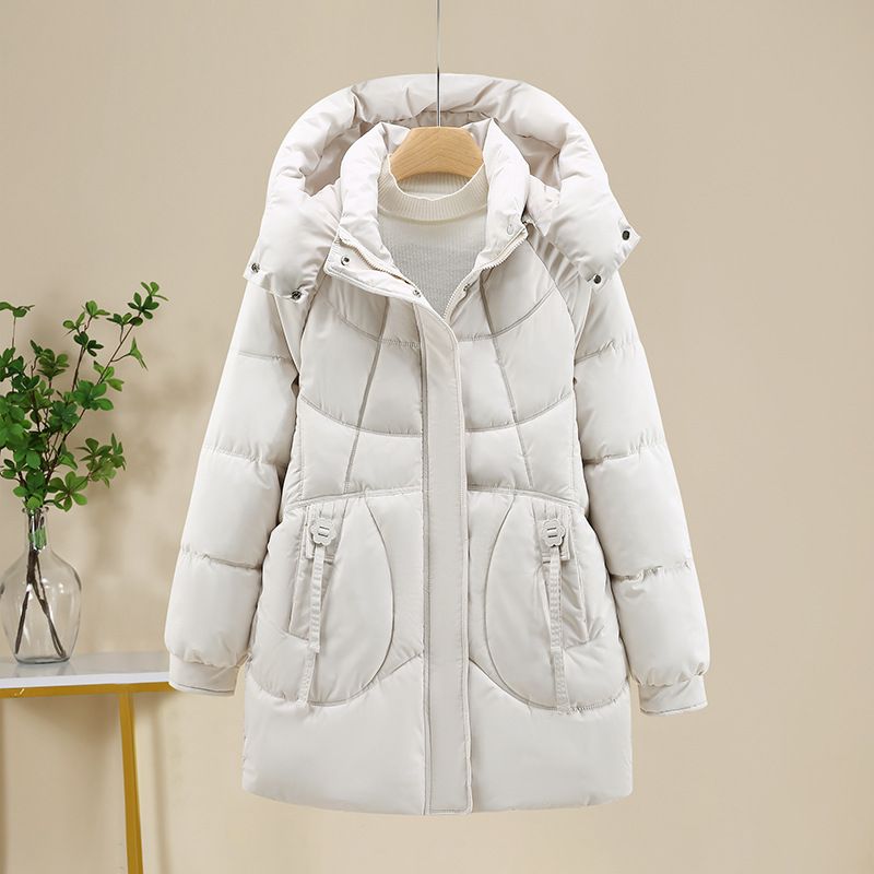 Piumino lungo con cappuccio da donna – Giacca alternativa in piumino spesso con cappuccio staccabile, tasche oversize e chiusura con zip_voghion.com