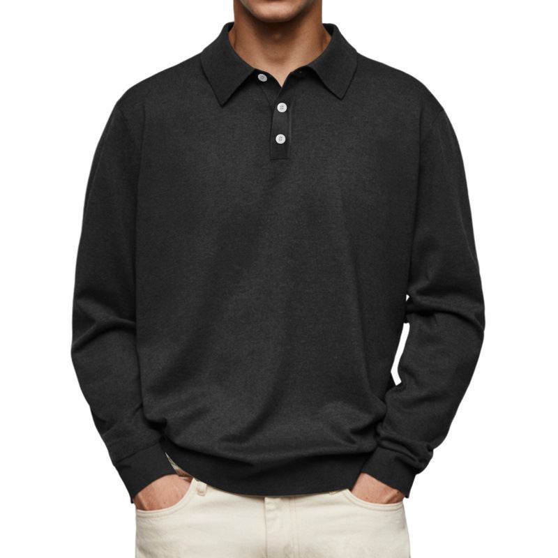 Slim Fit Poloshirt für Herren mit V-Ausschnitt und langen Ärmeln – Stretch-Baumwollmischung, atmungsaktiv und bequem, vielseitiges Casual- und Business-Casual-Oberteil_voghion.com